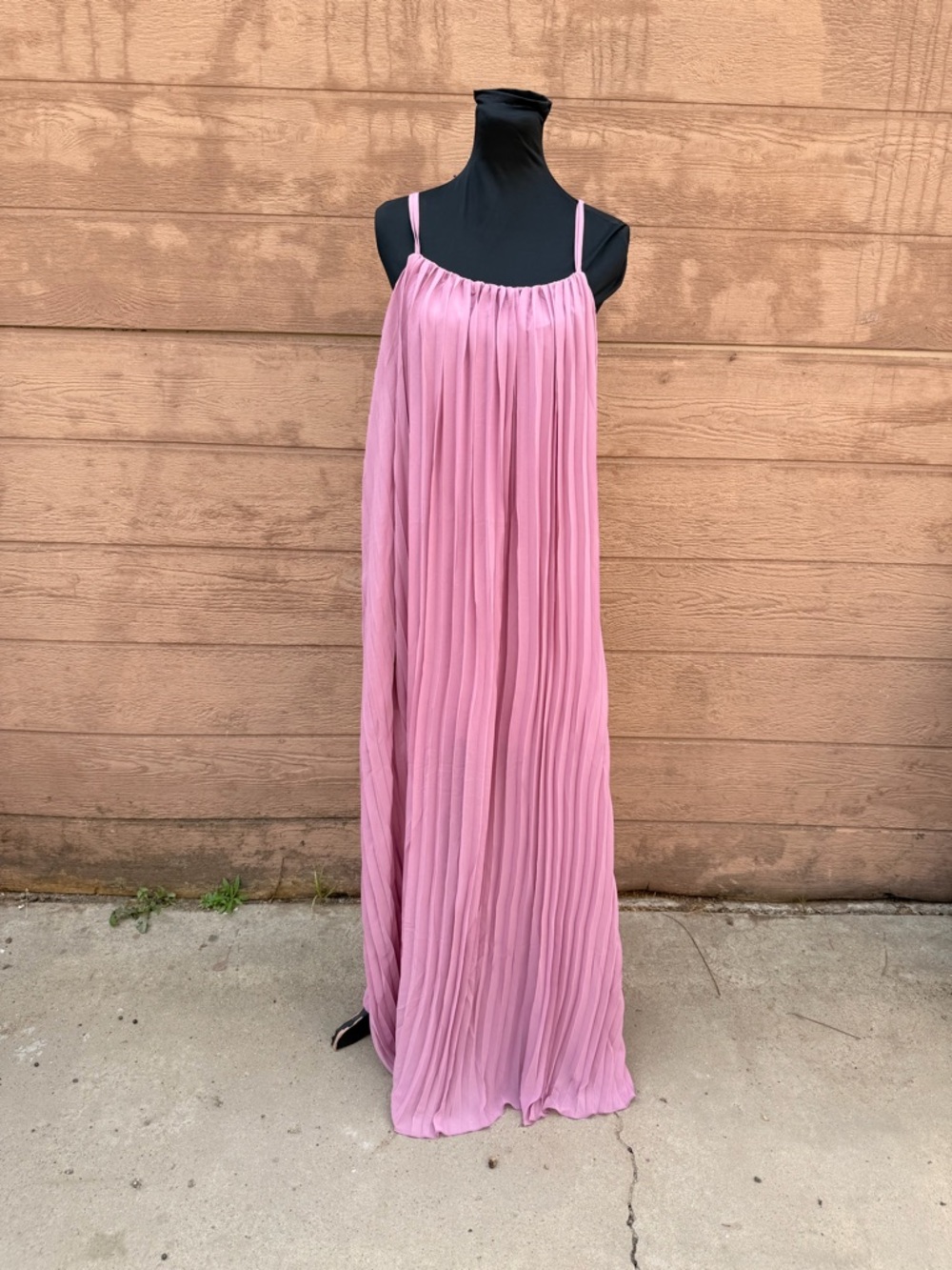 Aakaa Pink Pleated Maxi Slip Dress